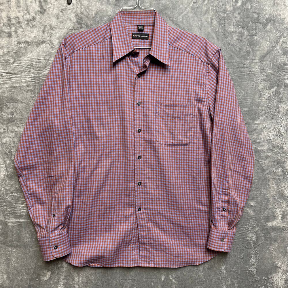 Bergdorf Goodman Gingham Long Sleeve Dress‎ Shirt Men’s L Red Blue Italy Made